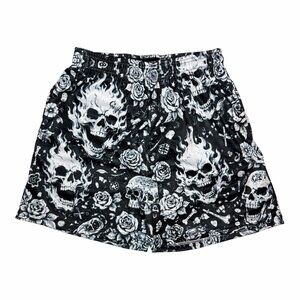 Asylum Black and White Skull Print Shorts